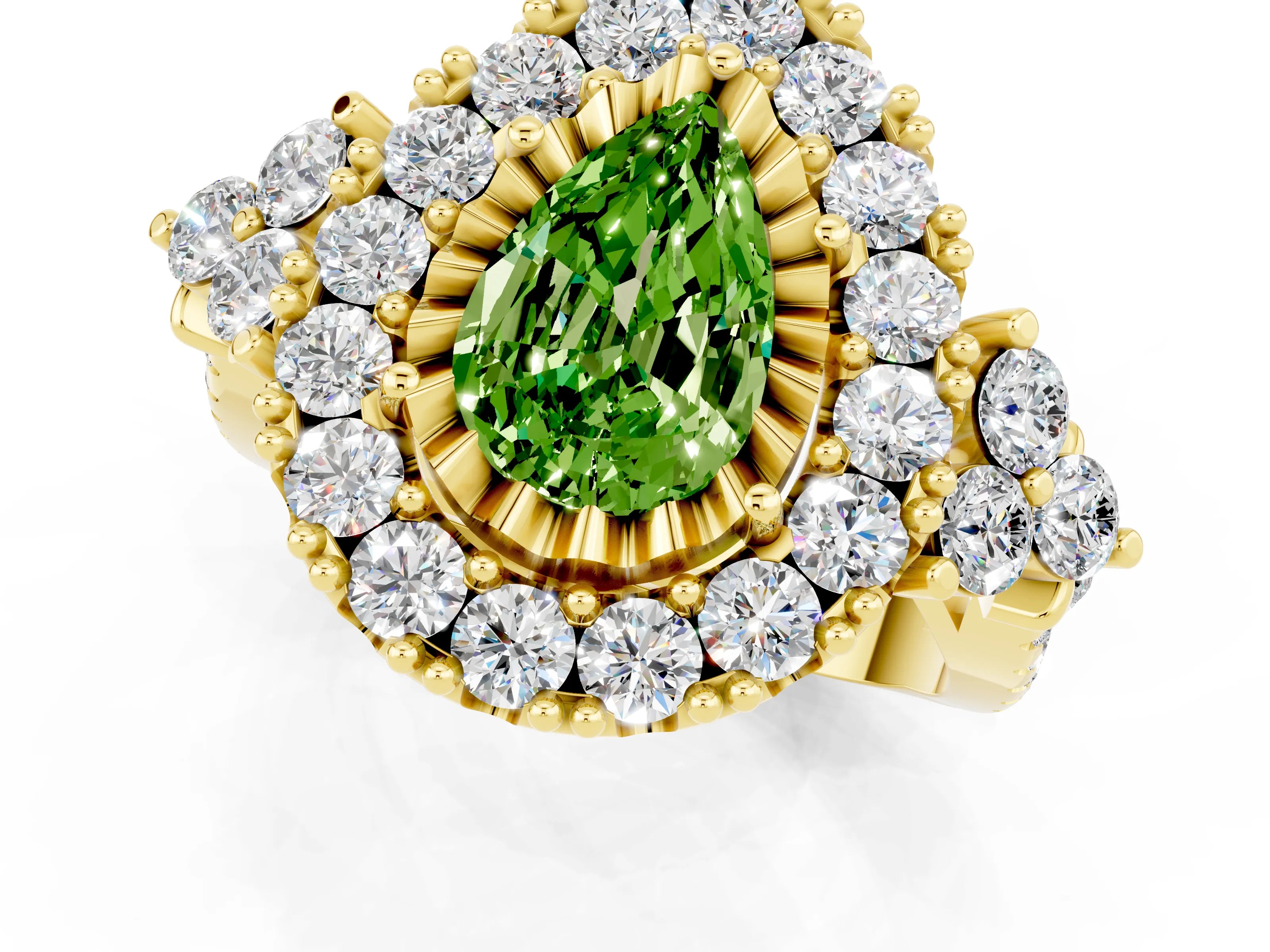 Yellow gold Pear Cut Peridot Halo Ring with Pavé Band and Four-Prong Setting_13