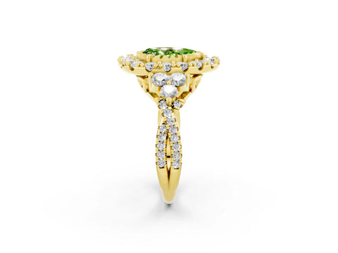 Yellow gold Pear Cut Peridot Halo Ring with Pavé Band and Four-Prong Setting_14