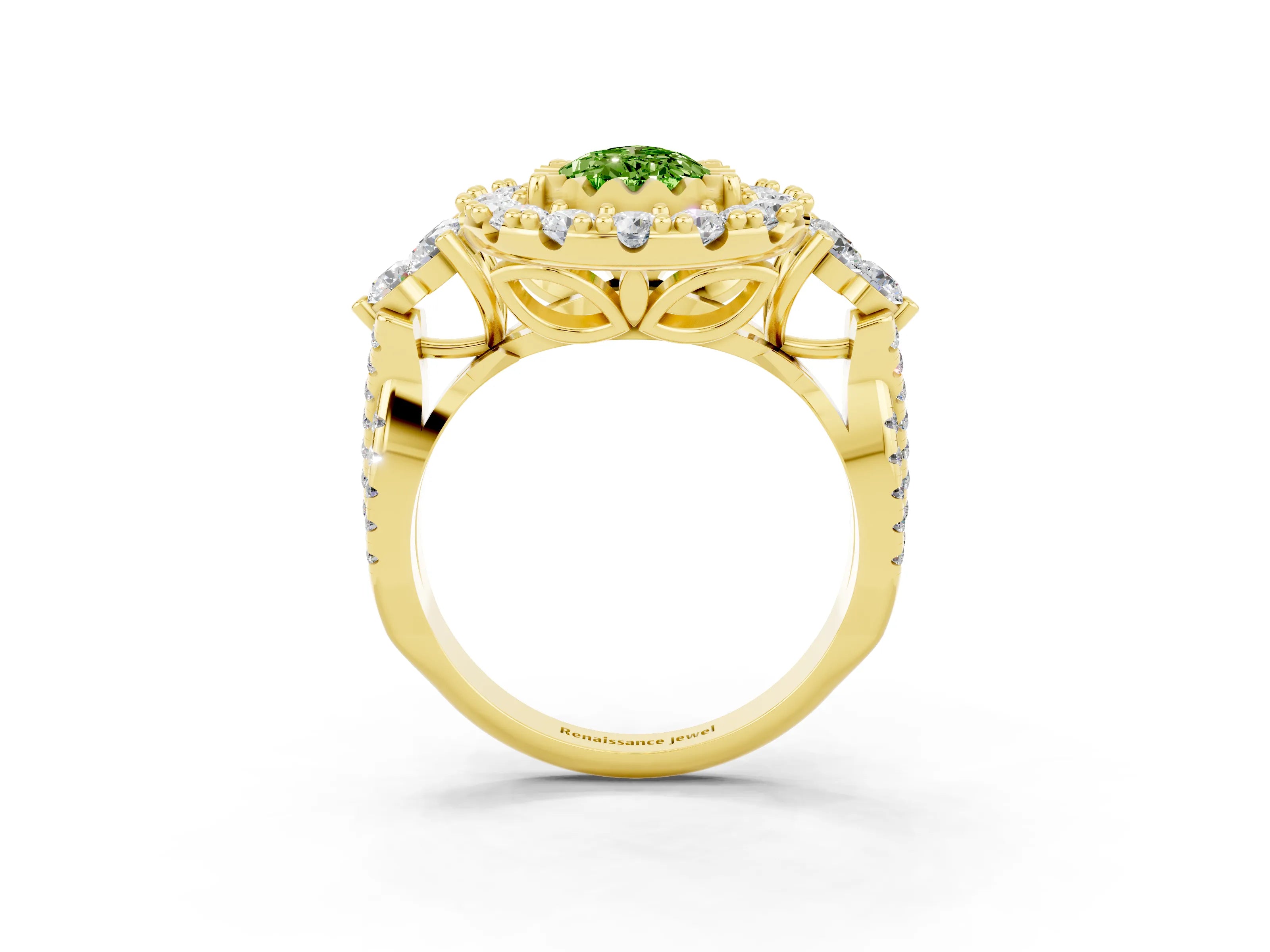 Yellow gold Pear Cut Peridot Halo Ring with Pavé Band and Four-Prong Setting_15