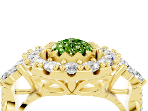 Yellow gold Pear Cut Peridot Halo Ring with Pavé Band and Four-Prong Setting_16