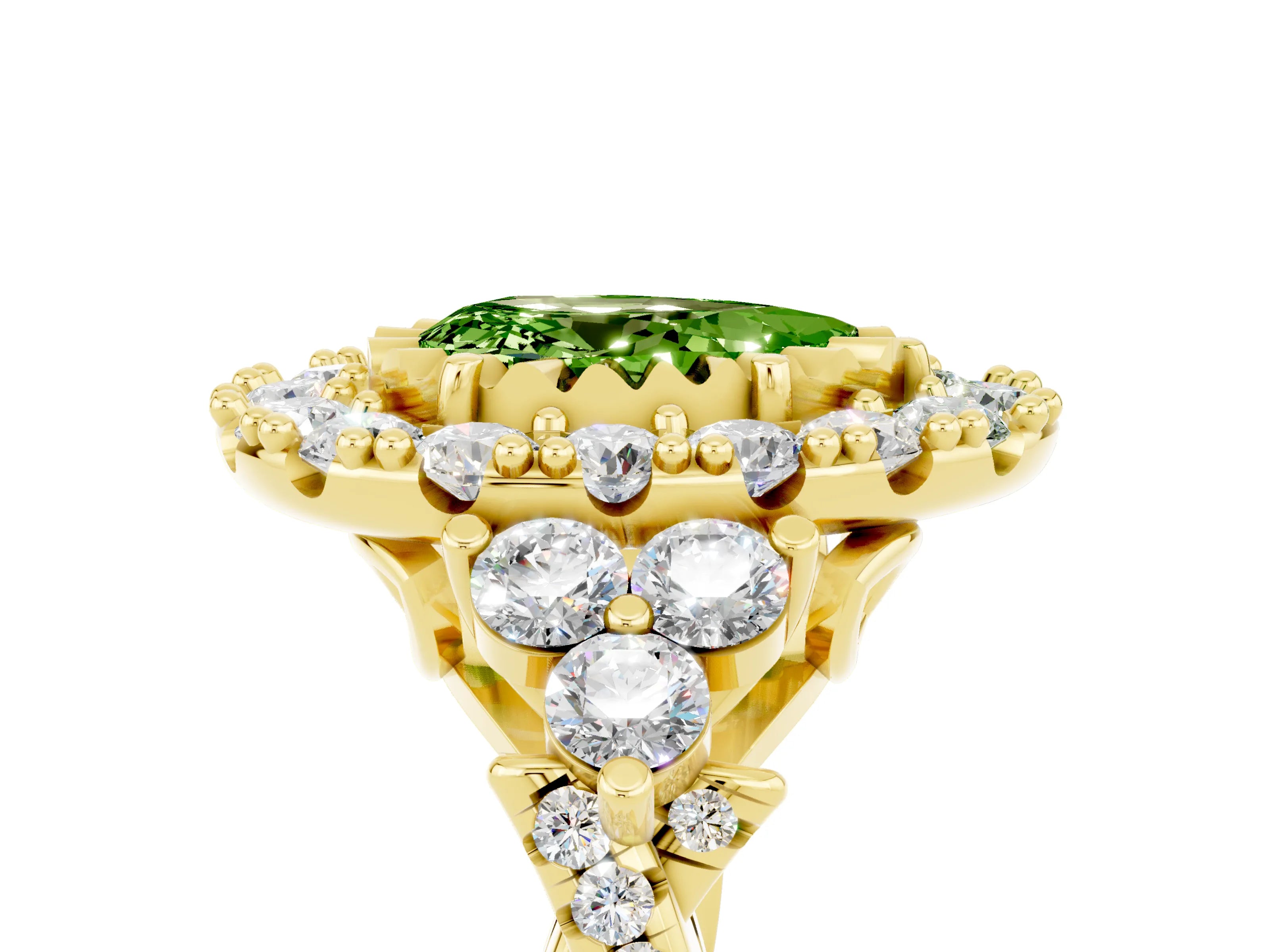 Yellow gold Pear Cut Peridot Halo Ring with Pavé Band and Four-Prong Setting_17