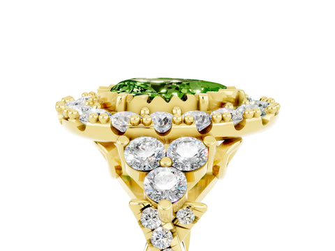 Yellow gold Pear Cut Peridot Halo Ring with Pavé Band and Four-Prong Setting_17