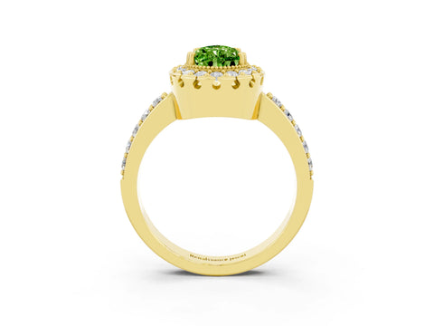 Yellow gold Pear Cut Peridot Halo Ring with Pavé Band and Prong Setting_3