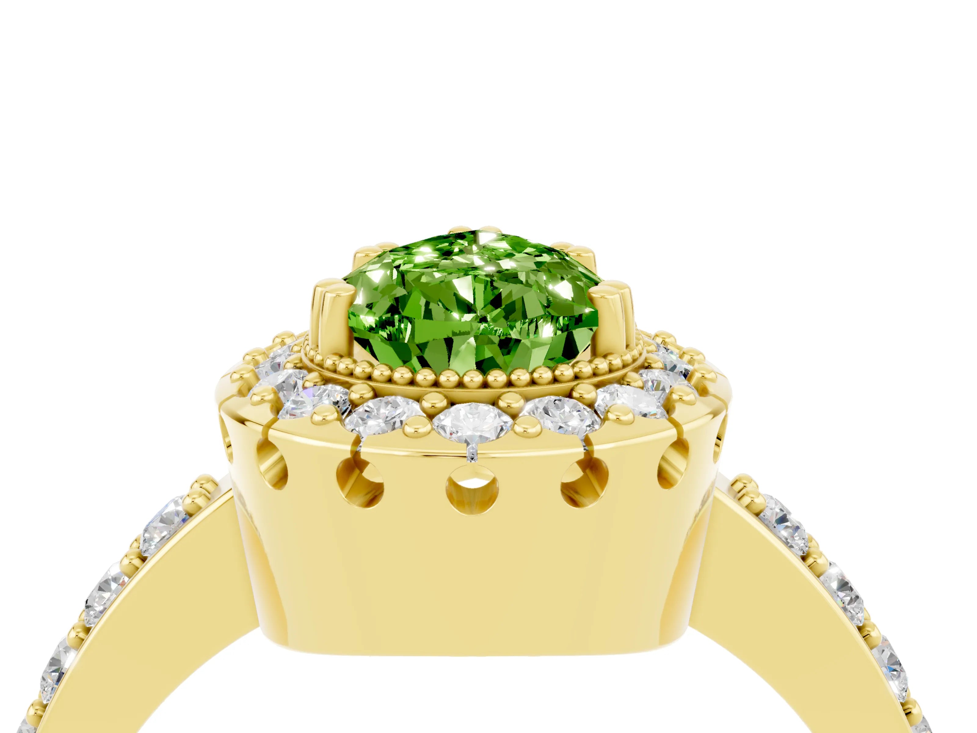 Yellow gold Pear Cut Peridot Halo Ring with Pavé Band and Prong Setting_4