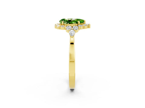 Yellow gold Pear Cut Peridot Halo Ring with Pear Side Stones and Prong Setting_14