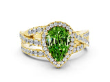 Yellow gold Pear Cut Peridot Halo Ring with Round Split Shank and Prong Setting_48