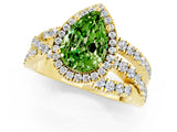 Yellow gold Pear Cut Peridot Halo Ring with Round Split Shank and Prong Setting_49