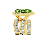 Yellow gold Pear Cut Peridot Halo Ring with Round Split Shank and Prong Setting_53