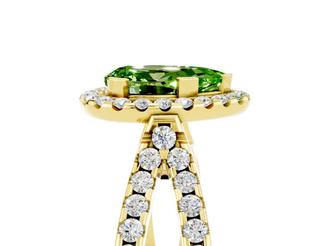 Yellow gold Pear Cut Peridot Halo Ring with Split Shank Pavé Band and Prong Setting_5