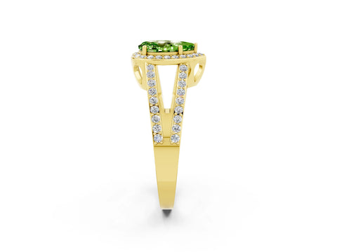 Yellow gold Pear Cut Peridot Halo Ring with Split Shank U-Prong Band and Four-Prong Setting_2