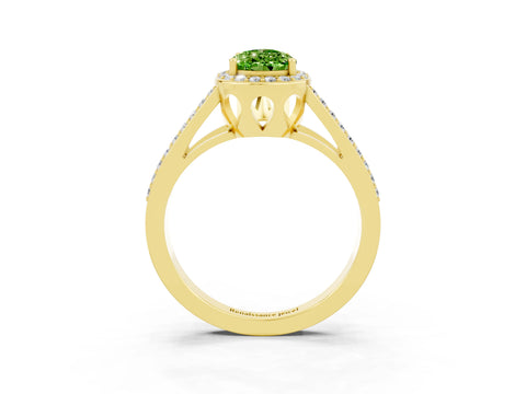 Yellow gold Pear Cut Peridot Halo Ring with Split Shank U-Prong Band and Four-Prong Setting_3