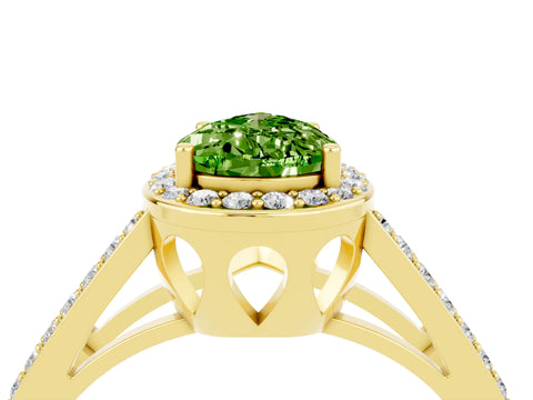 Yellow gold Pear Cut Peridot Halo Ring with Split Shank U-Prong Band and Four-Prong Setting_4