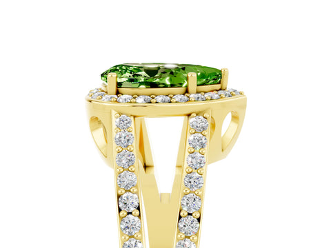 Yellow gold Pear Cut Peridot Halo Ring with Split Shank U-Prong Band and Four-Prong Setting_5