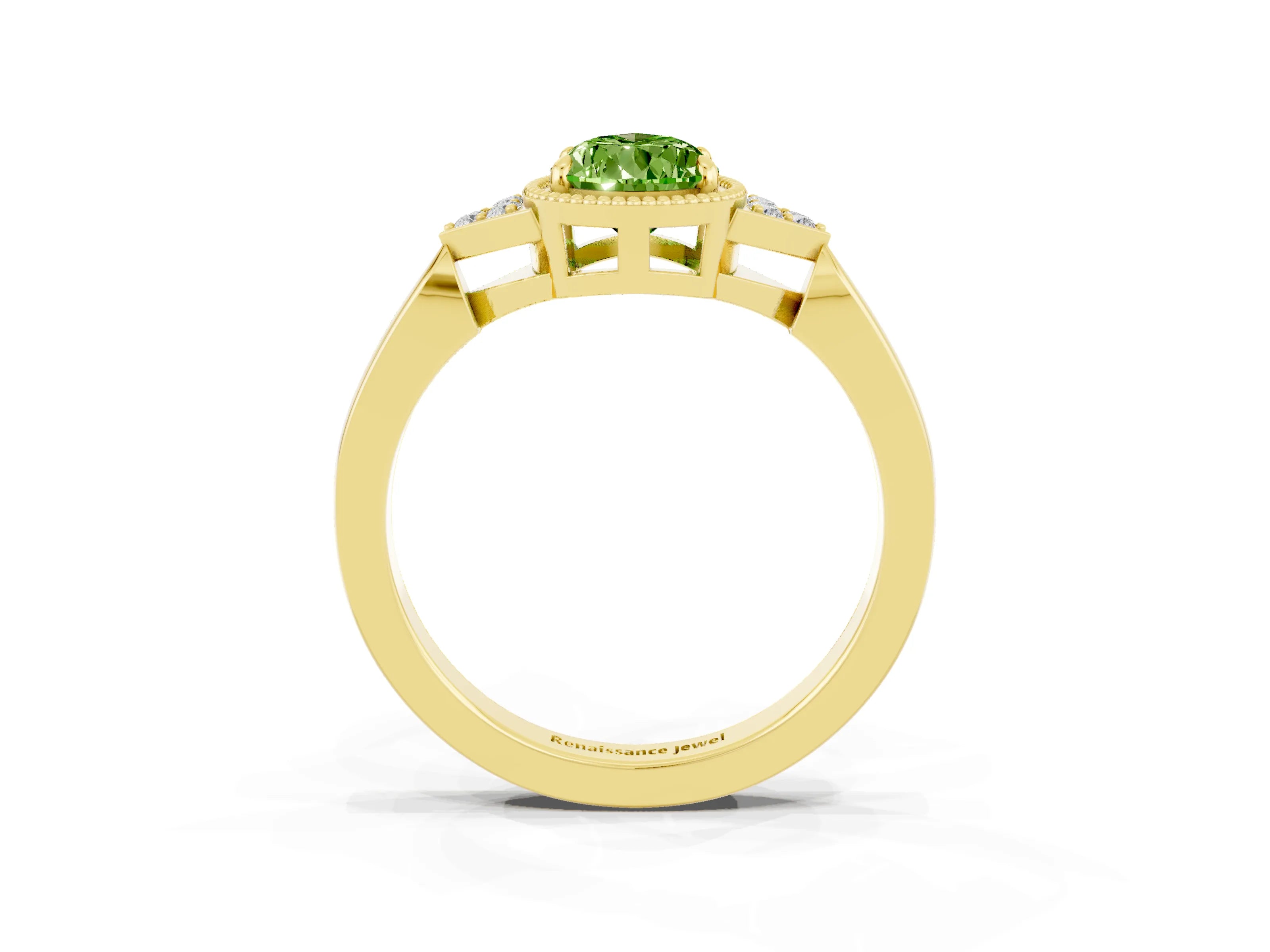Yellow gold Pear Cut Peridot Halo Ring with Tapered Band and Four-Prong Setting_3
