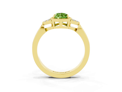 Yellow gold Pear Cut Peridot Halo Ring with Tapered Band and Four-Prong Setting_3