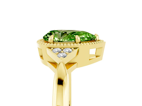 Yellow gold Pear Cut Peridot Halo Ring with Tapered Band and Four-Prong Setting_5