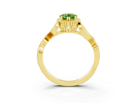 Yellow gold Pear Cut Peridot Halo Ring with Vintage Split Shank and Four-Prong Setting_3