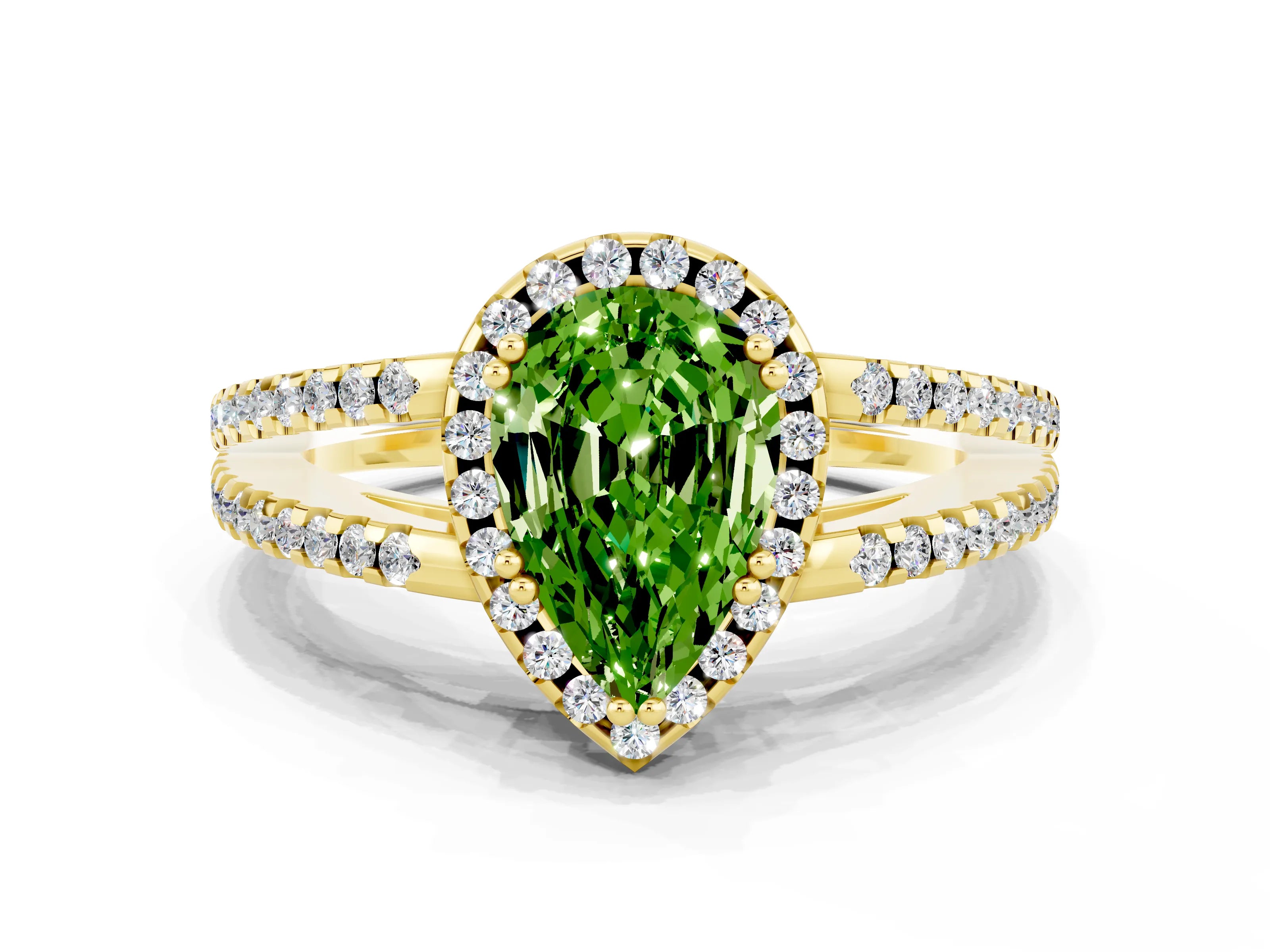 Yellow gold Pear Cut Peridot Halo Split Shank Engagement Ring_12