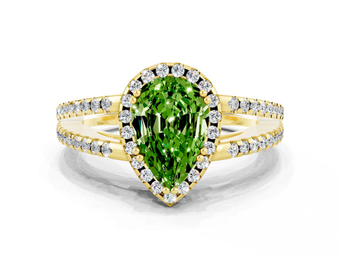 Yellow gold Pear Cut Peridot Halo Split Shank Engagement Ring_12