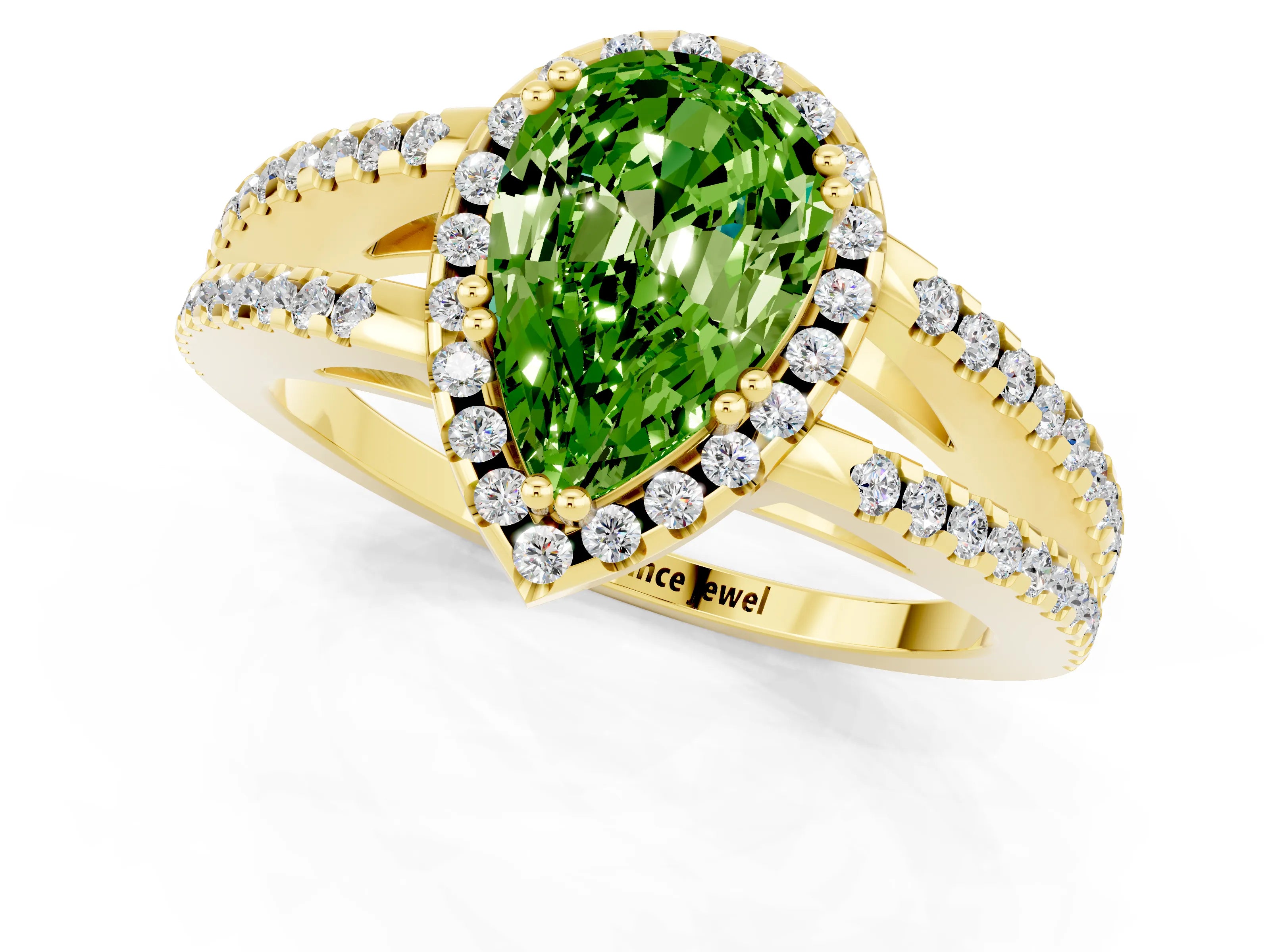 Yellow gold Pear Cut Peridot Halo Split Shank Engagement Ring_13