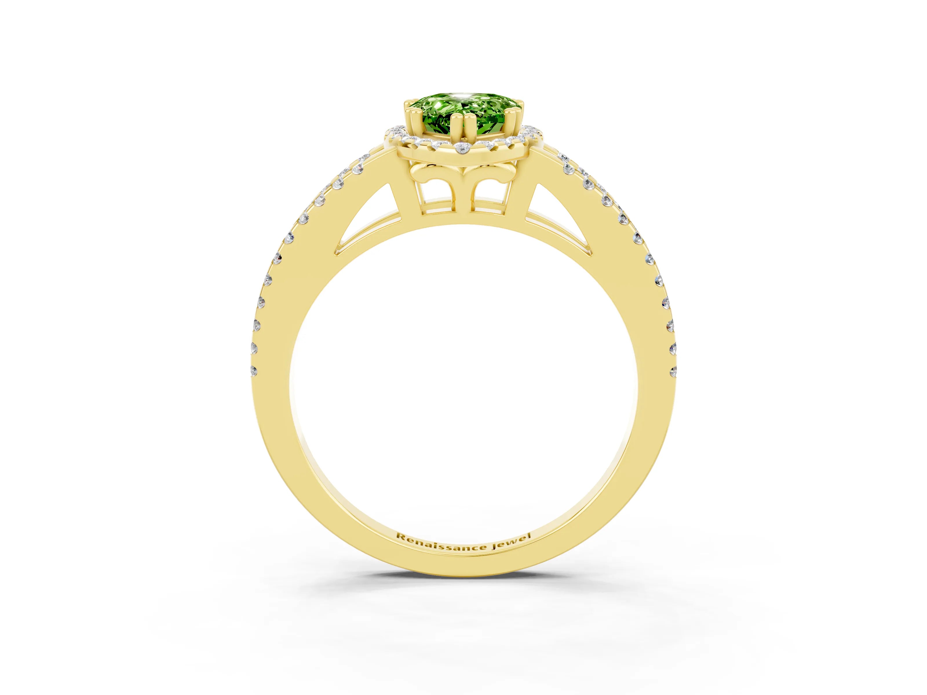 Yellow gold Pear Cut Peridot Halo Split Shank Engagement Ring_15