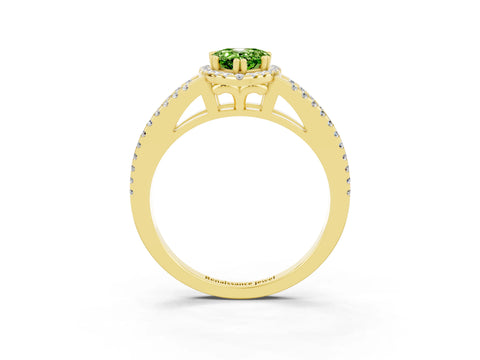 Yellow gold Pear Cut Peridot Halo Split Shank Engagement Ring_15