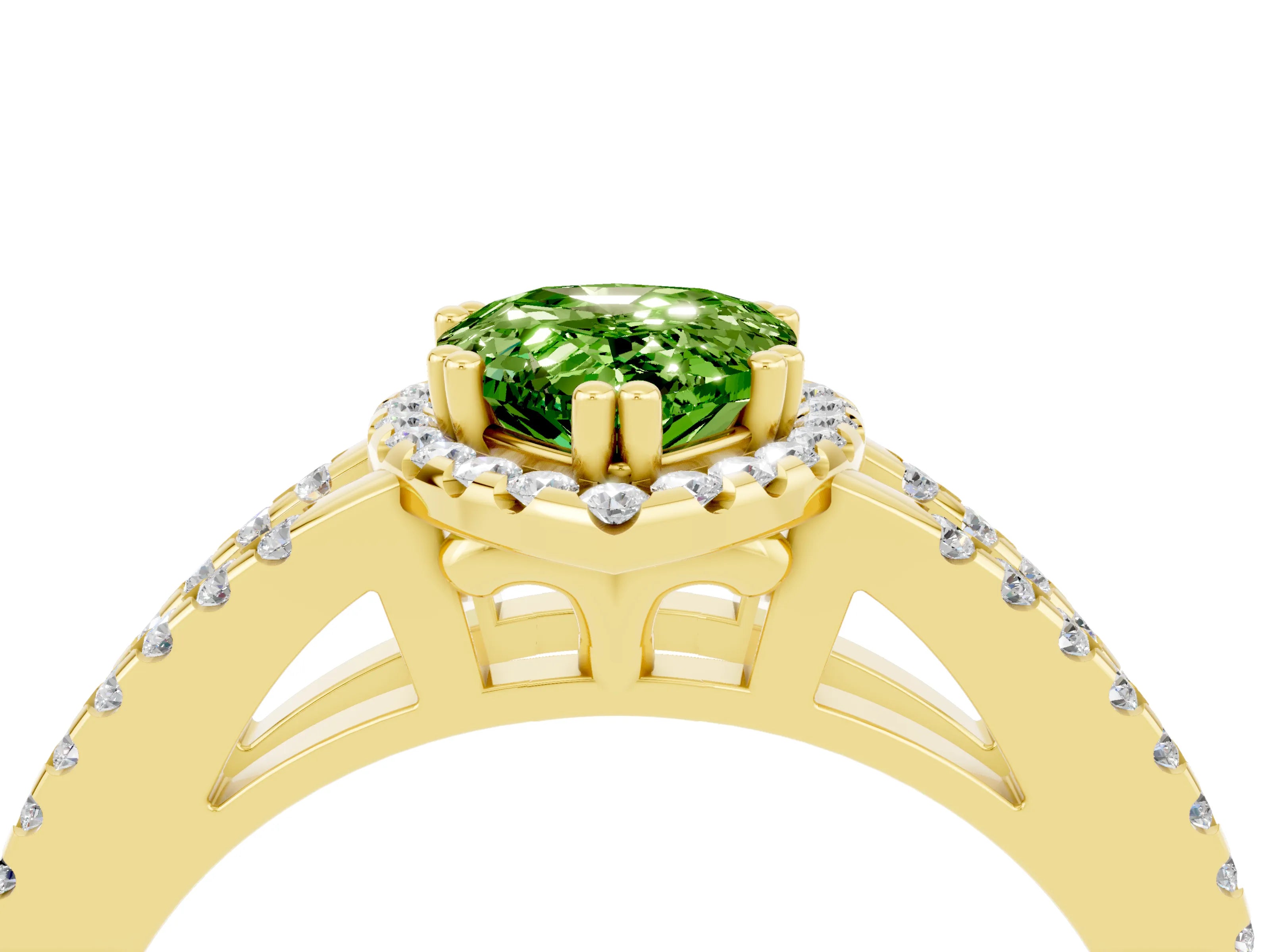 Yellow gold Pear Cut Peridot Halo Split Shank Engagement Ring_16