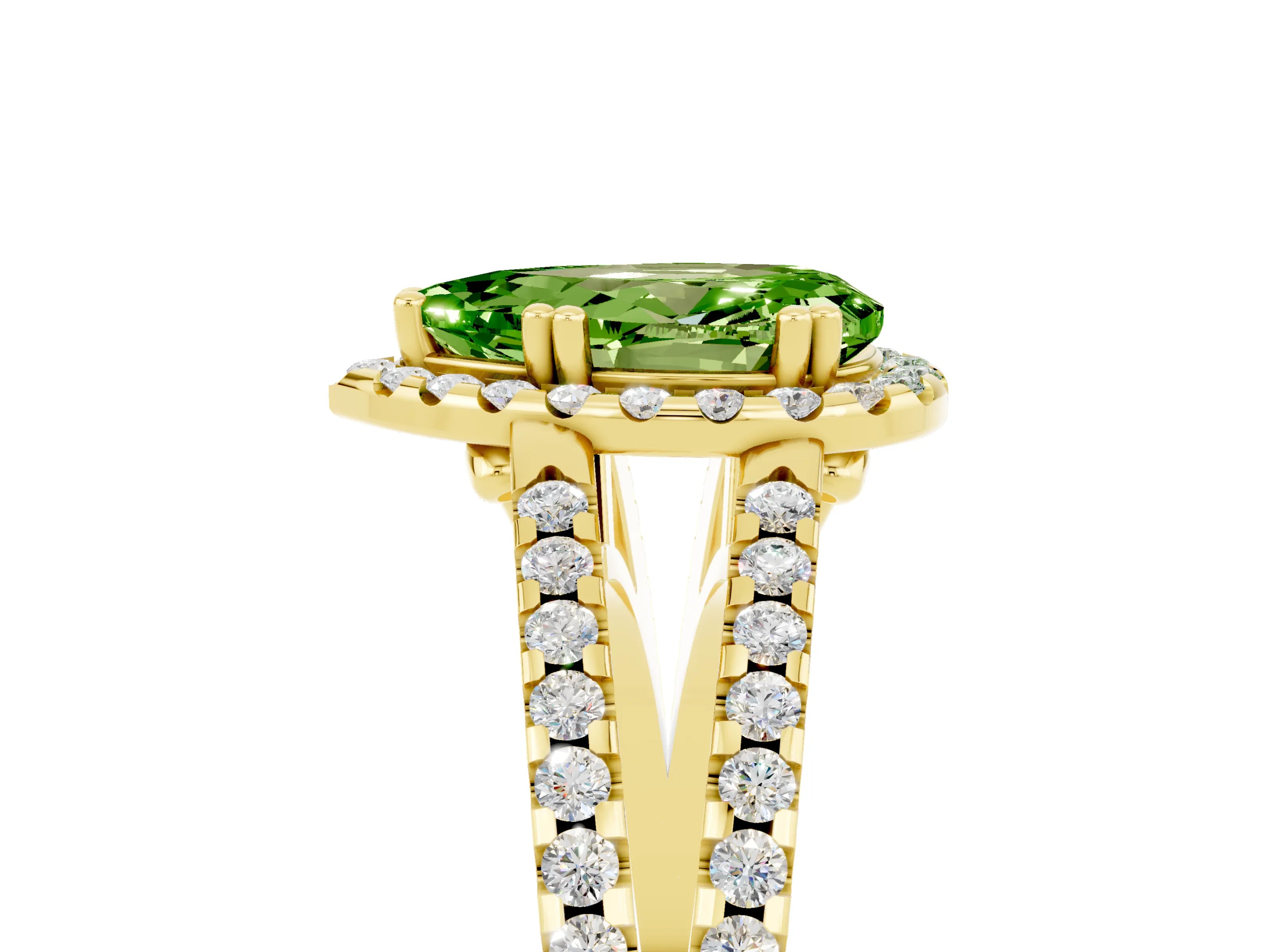Yellow gold Pear Cut Peridot Halo Split Shank Engagement Ring_17