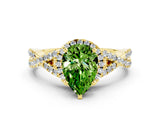 Yellow gold Pear Cut Peridot  Halo Twist Band Solitaire Prong Setting Ring_24