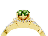 Yellow gold Pear Cut Peridot  Halo Twist Band Solitaire Prong Setting Ring_28