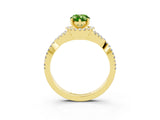 Yellow gold Pear Cut Peridot Halo Twist Band Solitaire Prong Setting Ring_3