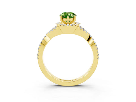 Yellow gold Pear Cut Peridot Halo Twist Band Solitaire Prong Setting Ring_3