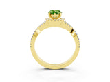 Yellow gold Pear Cut Peridot  Halo Twist Band Solitaire Prong Setting Ring_45