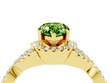 Yellow gold Pear Cut Peridot  Halo Twist Band Solitaire Prong Setting Ring_46