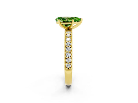 Yellow gold Pear Cut Peridot Milgrain Pavé Engagement Ring with Four-Prong Setting_2