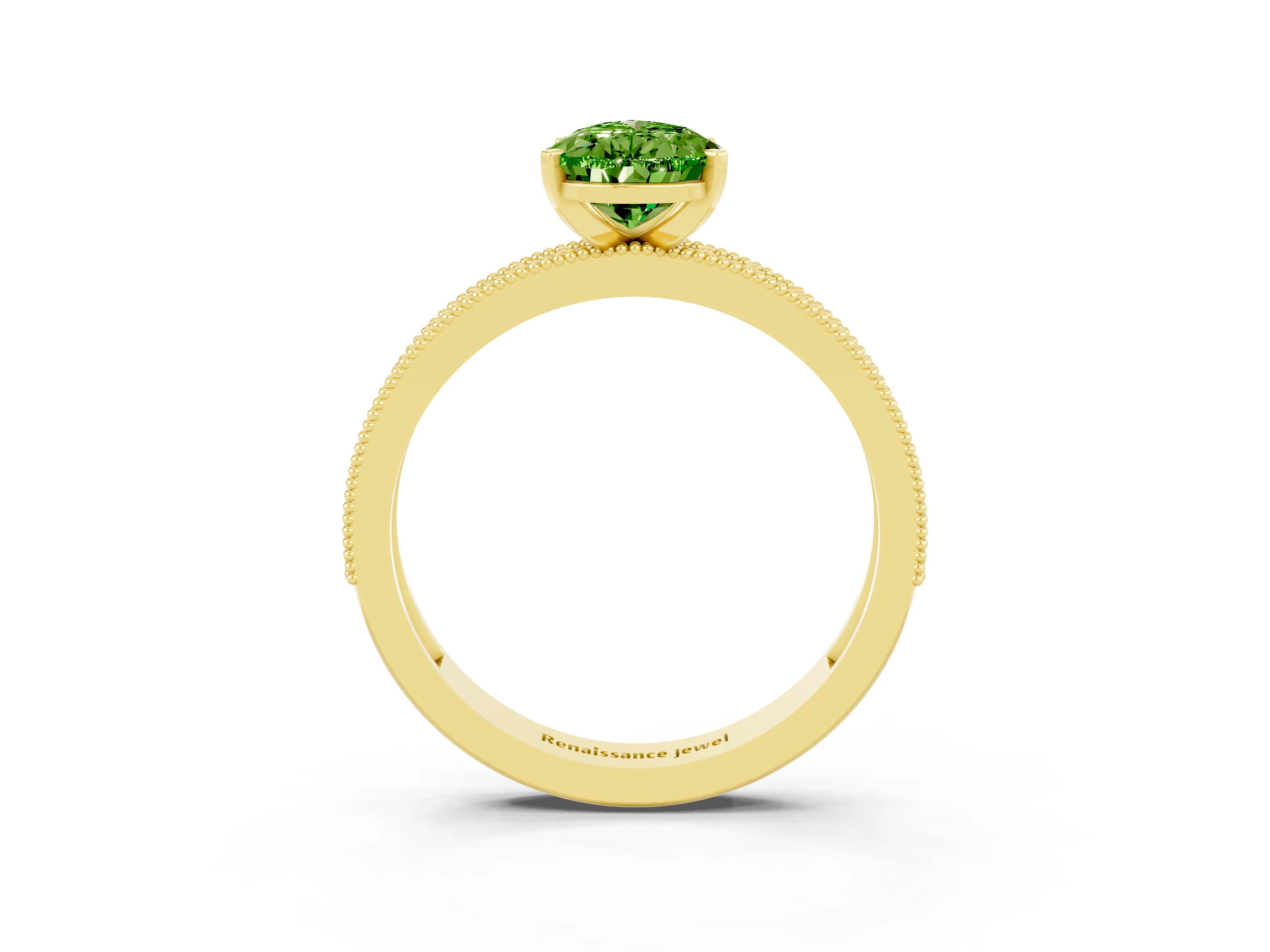 Yellow gold Pear Cut Peridot Milgrain Pavé Engagement Ring with Four-Prong Setting_3