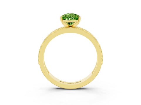 Yellow gold Pear Cut Peridot Milgrain Pavé Engagement Ring with Four-Prong Setting_3