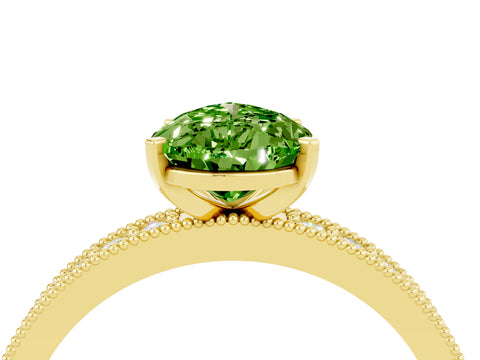 Yellow gold Pear Cut Peridot Milgrain Pavé Engagement Ring with Four-Prong Setting_4
