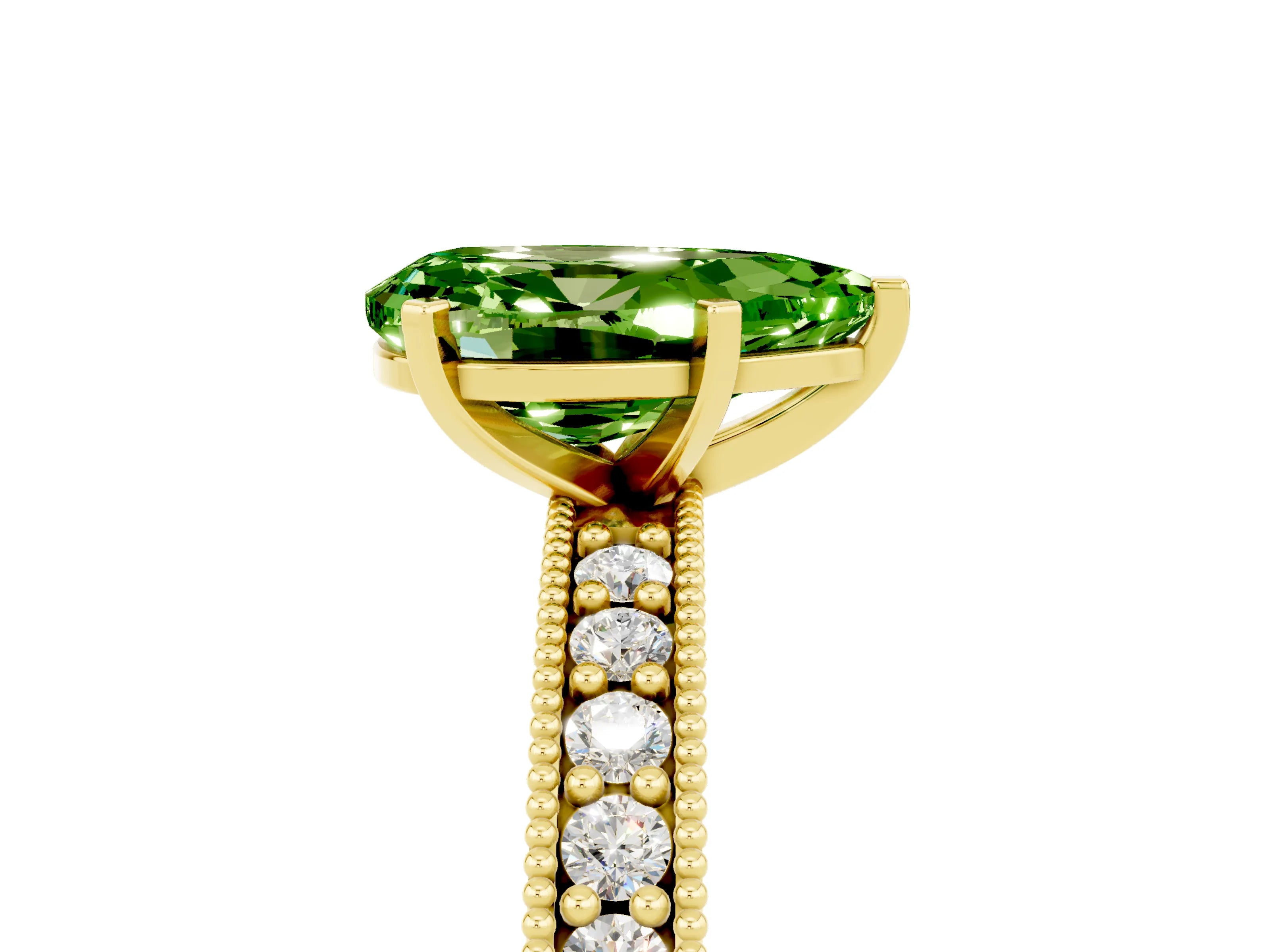 Yellow gold Pear Cut Peridot Milgrain Pavé Engagement Ring with Four-Prong Setting_5