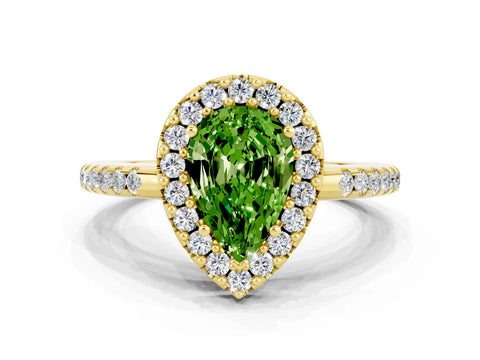 Yellow gold Pear Cut Peridot Pavé Halo Ring with Four-Prong Setting_12