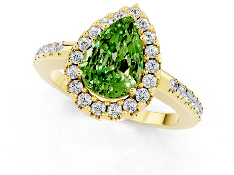 Yellow gold Pear Cut Peridot Pavé Halo Ring with Four-Prong Setting_13