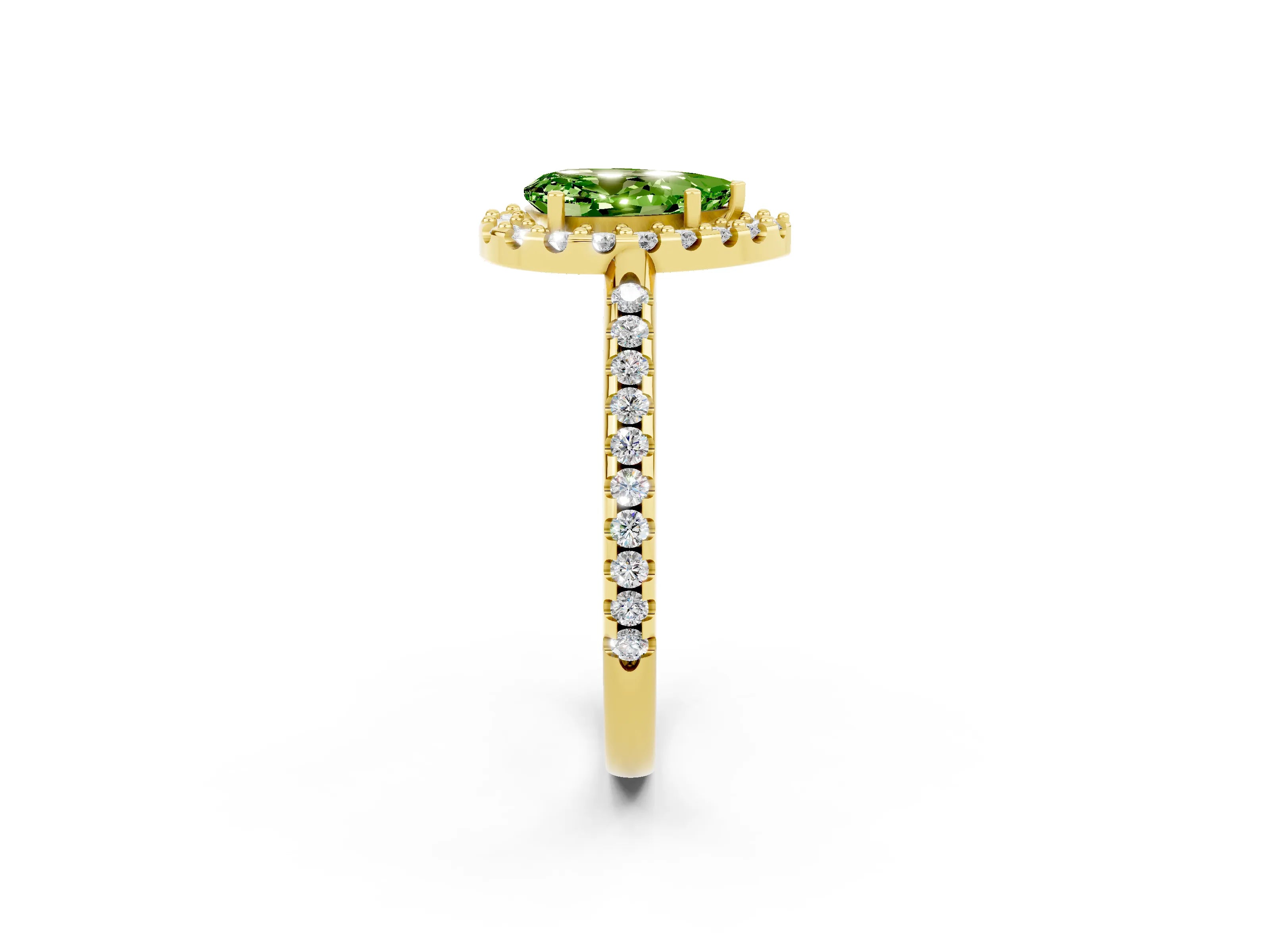 Yellow gold Pear Cut Peridot Pavé Halo Ring with Four-Prong Setting_14