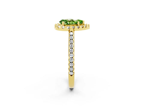Yellow gold Pear Cut Peridot Pavé Halo Ring with Four-Prong Setting_14