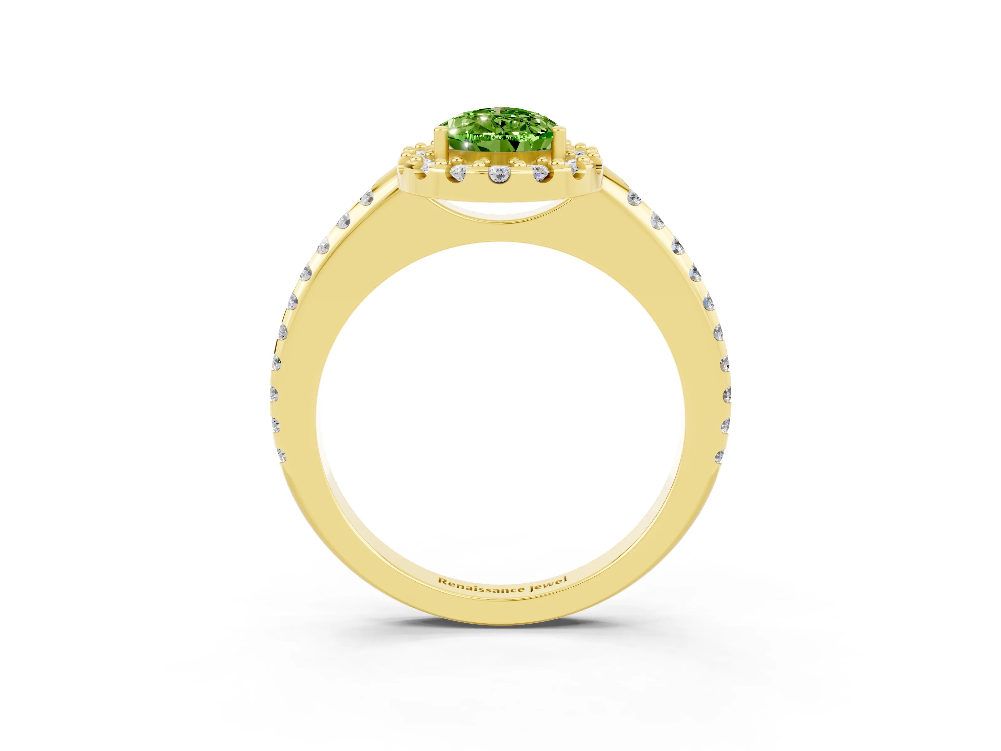 Yellow gold Pear Cut Peridot Pavé Halo Ring with Four-Prong Setting_15