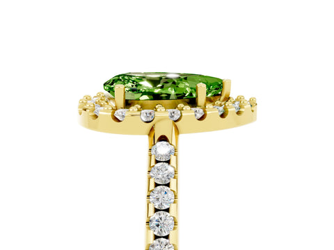 Yellow gold Pear Cut Peridot Pavé Halo Ring with Four-Prong Setting_17