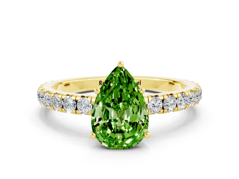 Yellow gold Pear Cut Peridot Pavé Solitaire Engagement Ring with Four-Prong Setting_12