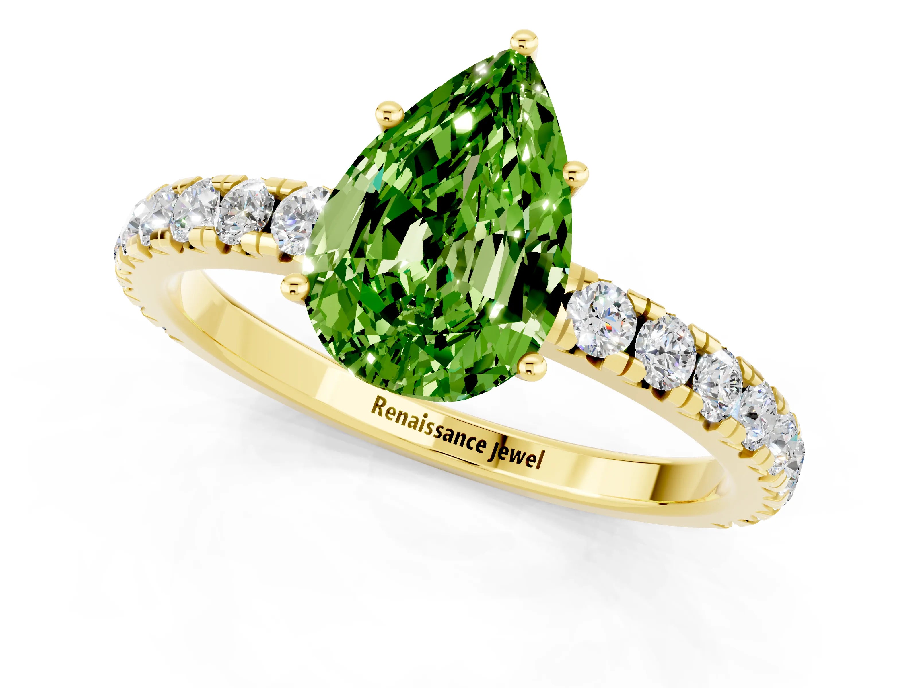 Yellow gold Pear Cut Peridot Pavé Solitaire Engagement Ring with Four-Prong Setting_13