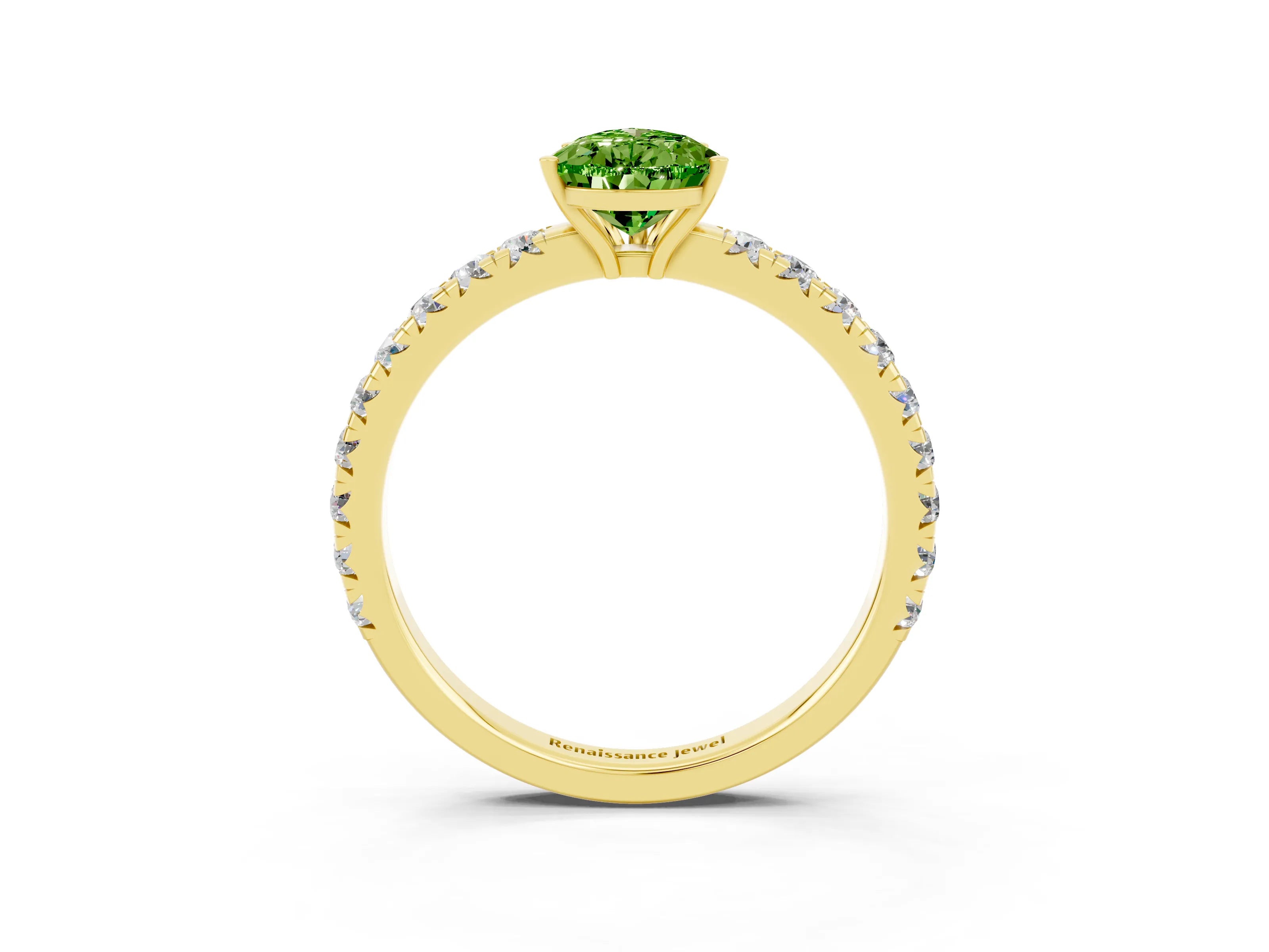 Yellow gold Pear Cut Peridot Pavé Solitaire Engagement Ring with Four-Prong Setting_15