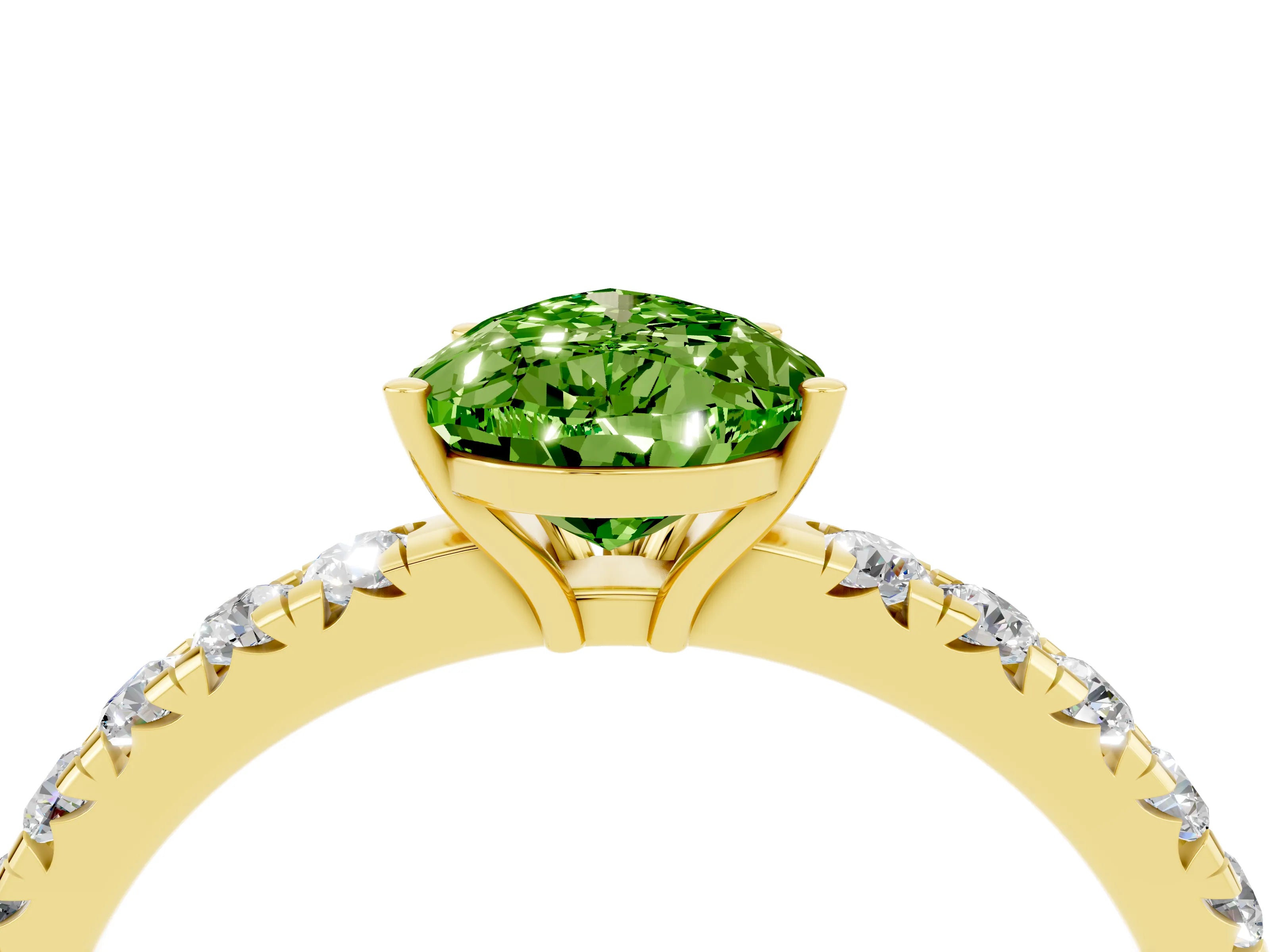 Yellow gold Pear Cut Peridot Pavé Solitaire Engagement Ring with Four-Prong Setting_16