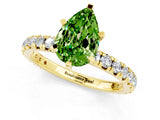 Yellow gold Pear Cut Peridot Pavé Solitaire Ring with Round Band and Prong Setting_25